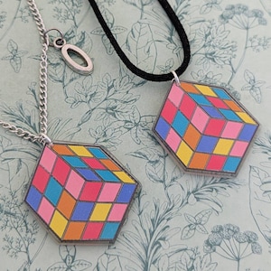 Rubik&#39;s cube necklace, Rubik&#39;s cube jewelry, geek squad gifts, geek necklace, novelty necklace, novelty gifts, statement necklace,