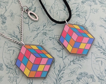 Collar de cubo de Rubik, joyería de cubo de Rubik, regalos de escuadrón geek, collar geek, collar de novedad, regalos de novedad, collar de declaración,