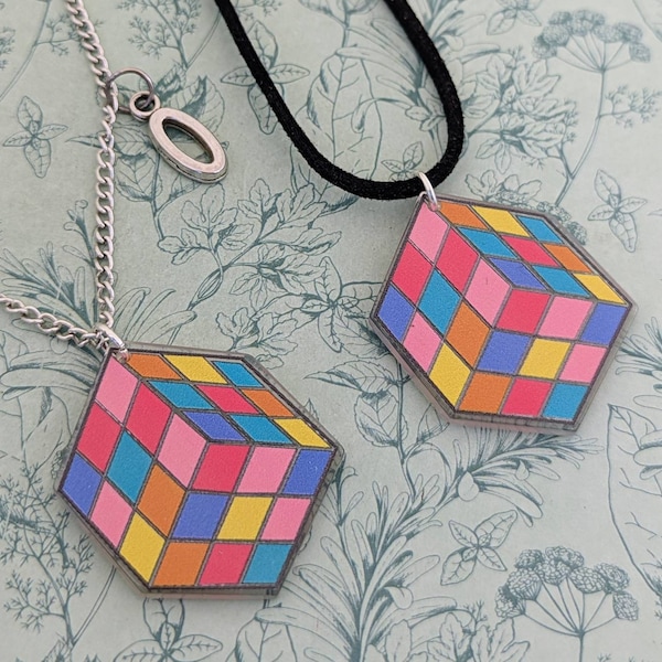 Rubik's cube necklace, Rubik's cube jewelry, geek squad gifts, geek necklace, novelty necklace, novelty gifts, statement necklace,