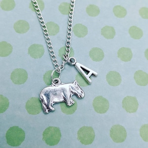 Hippo necklace, hippo jewellery, hippo gifts, animal jewellery, initial necklace, sister gifts, wildlife gifts, animal lover gifts,