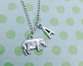 Hippo necklace, hippo jewellery, hippo gifts, animal jewellery, initial necklace, sister gifts, wildlife gifts, animal lover gifts,