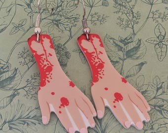 Bloody hands earrings, horror earrings, horror lover gifts, horror jewellery, horror charms, true crime lovers, Halloween earrings, horror