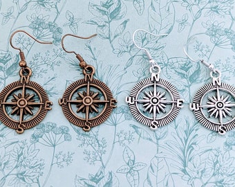 Compass earrings, explorer gifts, traveller gifts, traveller earrings, statement earrings, air hostess earrings, travel gifts, compass gifts