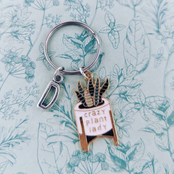 Crazy plant lady Keyring, plant lovers, plant gifts, gardener gifts, plant inspired, flower themed, flower lover gifts, initial keychain,