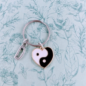 Yin Yang keychain, yin Yang gifts, yin Yang inspired, yin Yang themed, hippie inspired, heart bag charm, friend gifts, friends inspired,