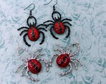 Spider earrings, spider jewellery, spider inspired gifts, gothic earrings, spider pet owner gifts, goth accessory, tarantula charms,