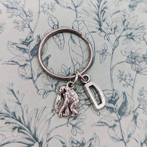 Gorilla keychain, monkey initial Keyring, gorilla gifts, ape charm, monkey themed, gorilla inspired gifts, personalised gifts, zoo animals,