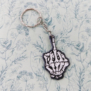 Skeleton keychain, rude keychain, swearing gifts, swearing keychain, gothic gifts, gothic keychain, middle finger keychain, gothic accessory
