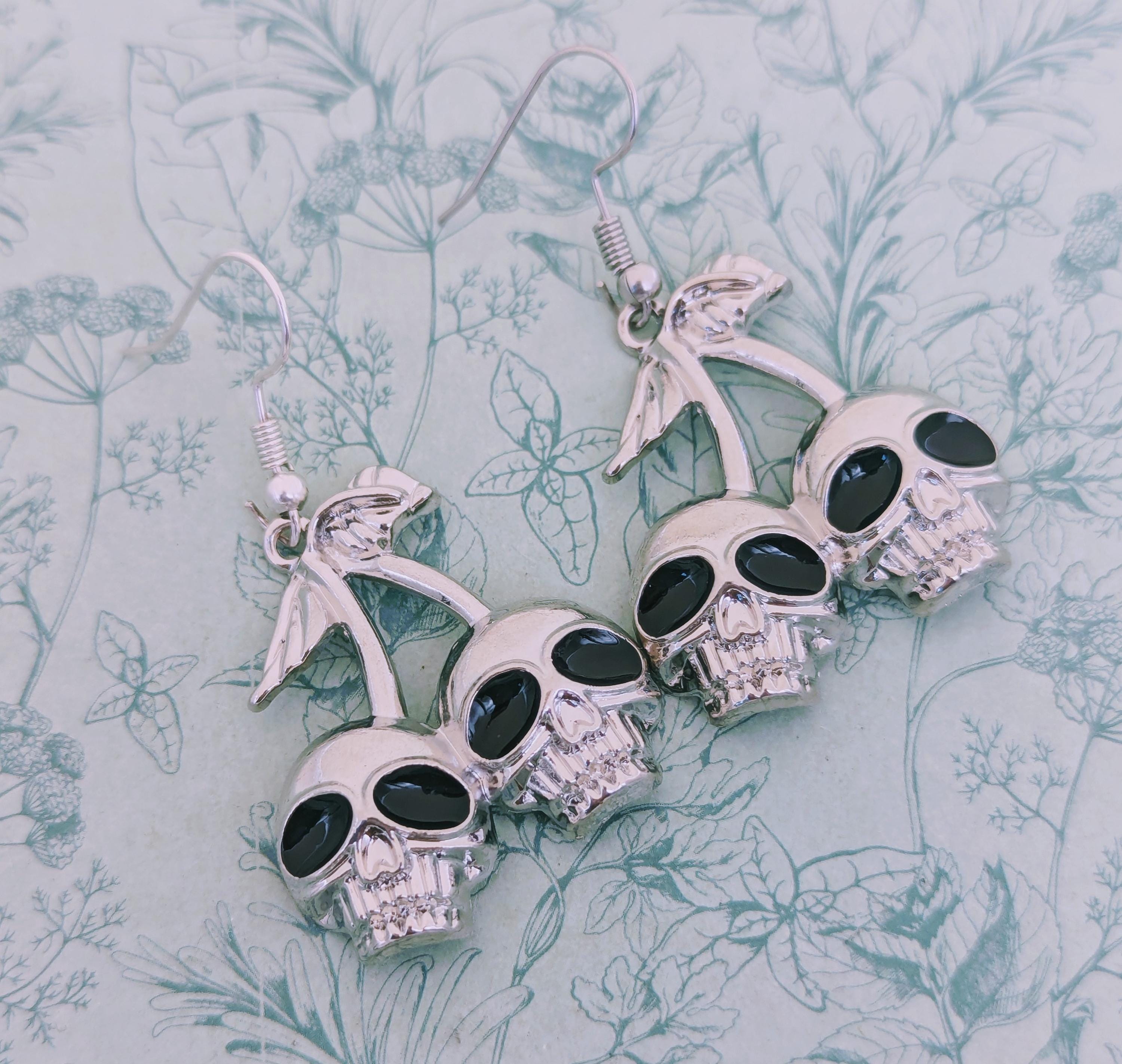 Halloween Acrylic Sugar Skull Earrings – Floral Butterfly Punk Dangle Earrings For Women, Spooky Novelty Jewelry - View #4