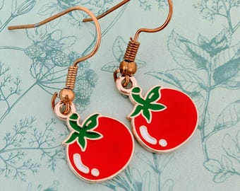 Red tomato earrings, tomato themed jewellery, vegetable lover gifts, novelty themed jewellery, vegan gifts, vegetable earrings, farmer gifts