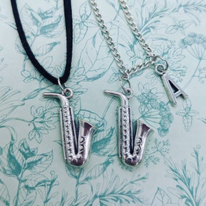 Saxophone necklace, saxophone jewellery, gifts for musicians, sax player gifts, initial necklace, music lover gifts, jazz music, bff gifts,