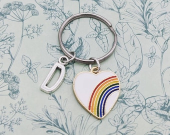 Rainbow heart keychain, LGBT gifts, LGBT keychain, LGBTQ gifts, bag charm, heart accessories, secret santa, initial keyring, girlfriend gift