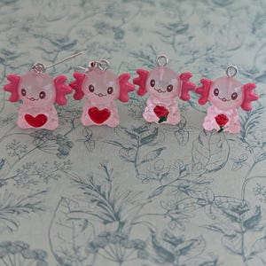 Pink axolotl earrings, axolotl themed jewellery, axolotl lover gifts, kawaii animal earrings, axolotl accessories, animal style gifts,