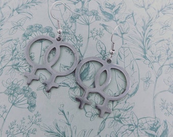 Pendientes de Venus doble, símbolo femenino, joyería feminista, pendientes LGBTQ, joyería lésbica, pendientes lésbicos, orgullo lésbico, pendiente feminista