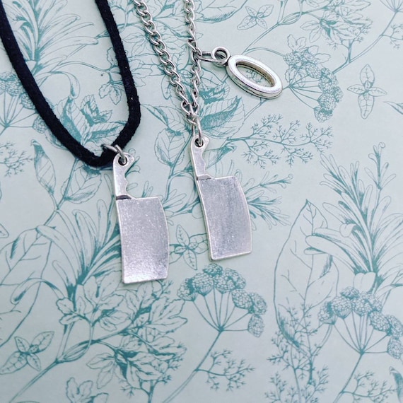Meat cleaver necklace, knife necklace, butcher gifts, knife jewelry, charm necklace, Halloween necklace, Halloween jewelry, gothic necklace