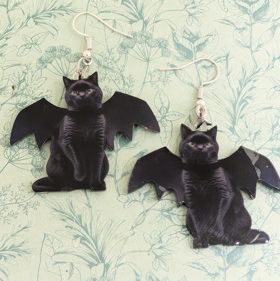Orecchini A Pipistrello In Argento 925 Con Opale – Gioiello Donna Per Halloween O Tutti I Giorni