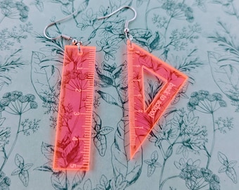 Ruler earrings, math earrings, math teacher gifts, statement earrings, geeky jewellery, novelty earrings, maths inspired gifts, teacher gift