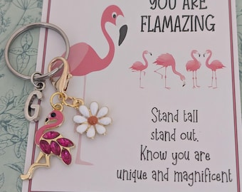 Pink rhinestone flamingo keyring, flamingo lover gifts, flamingo charm, flamingo accessories, bird lover gifts, bird themed, bird charms,