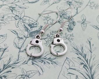 Handcuff earrings, alternative gifts, novelty gifts, police earrings, fandom earrings, retro jewellery, hen party gifts, hen party jewellery