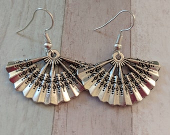 Fan earrings, statement earrings, oriental jewelry, minimalist earrings, festival jewellery, tribal earrings, festival accessories, bbf gift