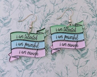 Inspirational positive earrings, inspirational motivational gifts, secret Santa gifts, stocking fillers, you are enough, talented gifts,