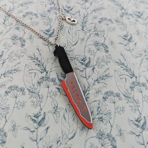 Killing it necklace, knife necklace, knife jewellery, weapon necklace, Halloween jewelry, gothic pendant, gothic inspired gifts, horror fan,