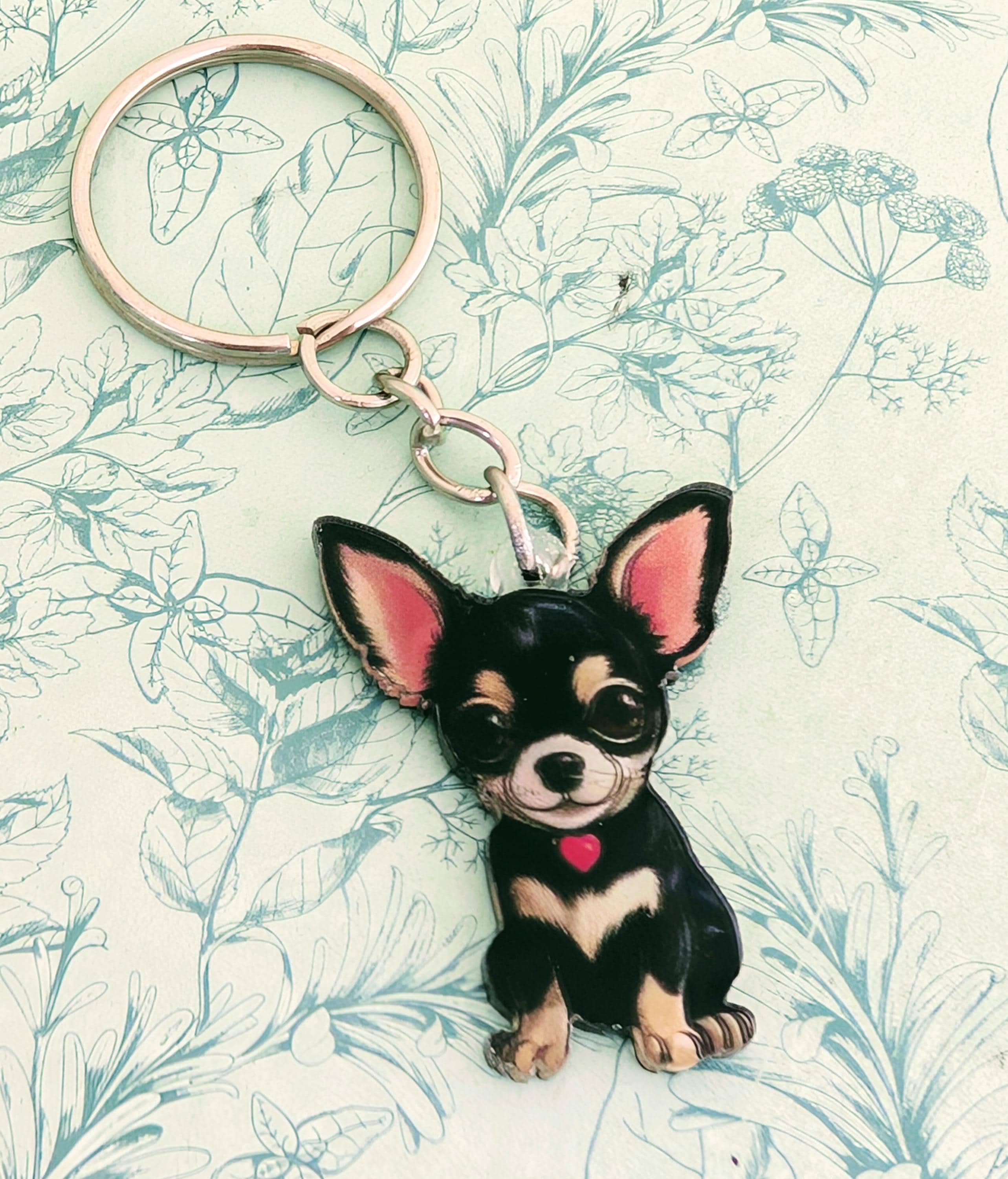 チワワ キーホルダー:レザー本革-革物語のVANCAショップ ファミリー チワワキーホルダー（キイロノトレス）