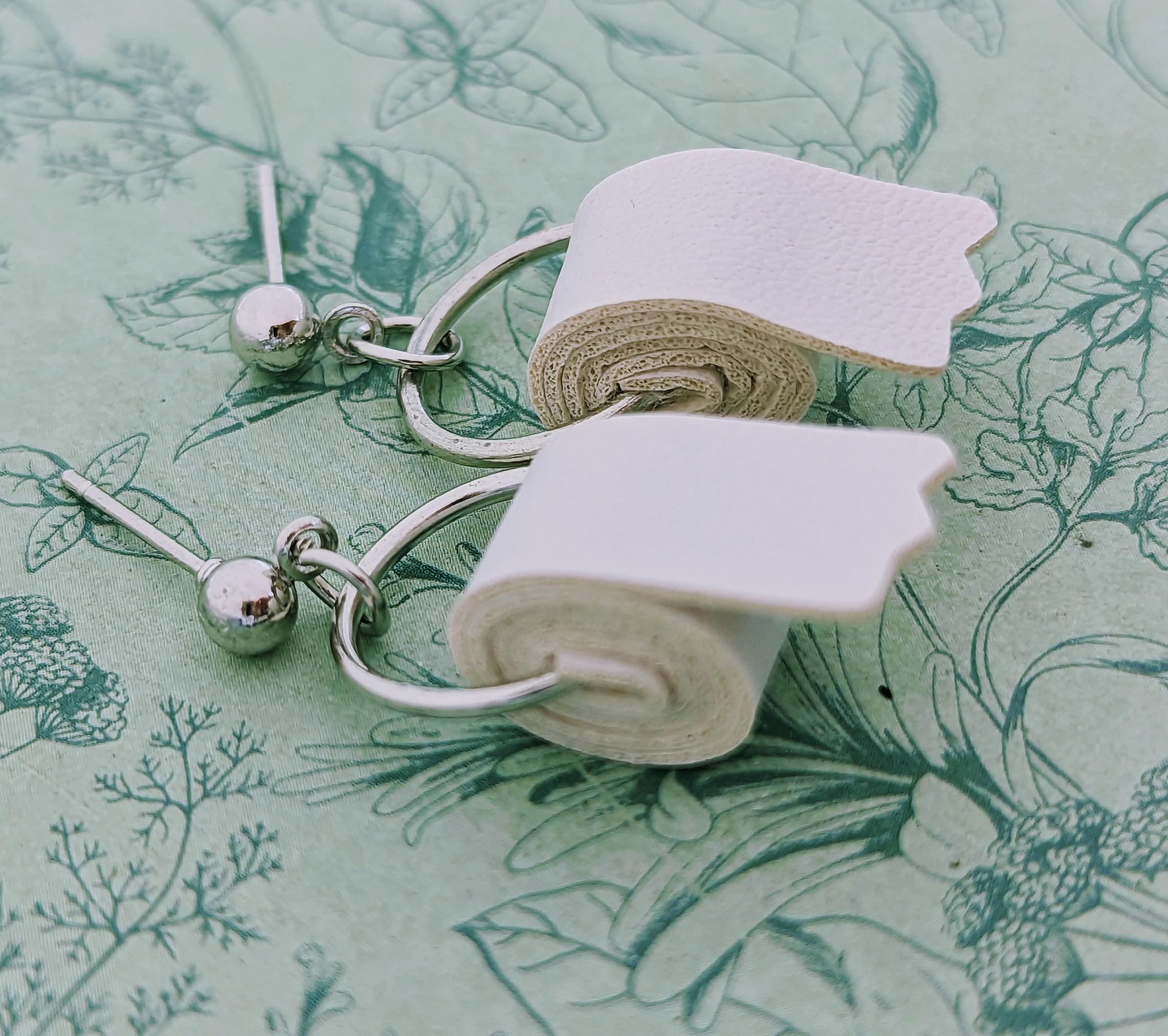 Orecchini A Rotolo Di Carta Igienica Bianca E Argento, Divertenti E Regalo Perfetto