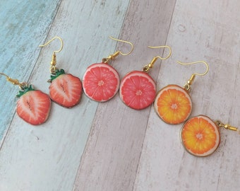 Fruit earrings, fruit jewelry, food earrings, food jewelry, charm earrings, novelty earrings, novelty jewelry, quirky earrings,
