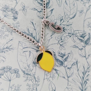 Lemon fruit necklace, fruit lover gifts, vegan inspired, vegan gifts, fruit themed, birthday gifts, initial necklace, fruit jewelry,