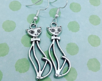 Cat earrings, retro earrings, cat jewellery, animal earrings, animal jewellery, gifts for her, cat lover gifts, charm earrings, kitten gifts