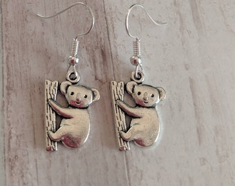 Koala bear earrings, koala gifts, animal earrings, animal jewellery, koala lover gifts, dangle earrings, animal gifts, charm earrings,