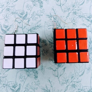 Rubik&#39;s cube earrings, statement earrings, retro earrings, puzzle themed, novelty earrings, quirky earrings, gamer lover, gamer geek jewelry