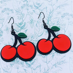 Cherry earrings, cherry jewellery, cherry lover gifts, retro earrings, retro jewellery, fruit earrings, fruit jewellery, fruit lover gifts