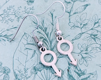 Pendientes de hombre, joyas de hombre, símbolo de hombre, regalos para hombre, pendientes de marte, pendientes de símbolo masculino, regalos para marido, regalos para novio,
