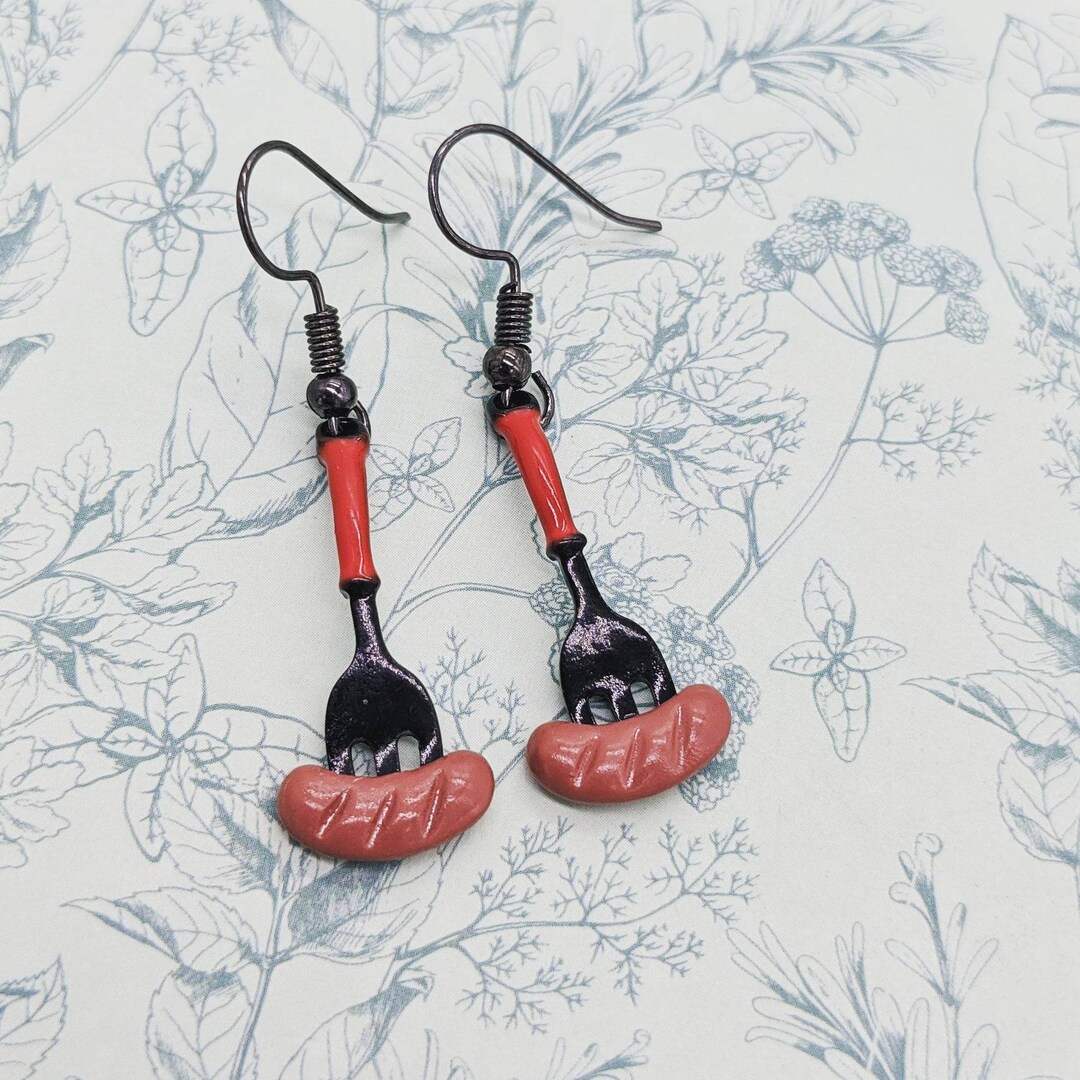Fork Earrings, Sausage Earrings, Novelty Earrings, Novelty Jewelry