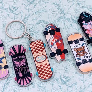 Colourful skateboard keyring, skateboard lover gifts, skater gifts, skateboarder gifts, boyfriend gifts, secret Santa gifts, stocking filler