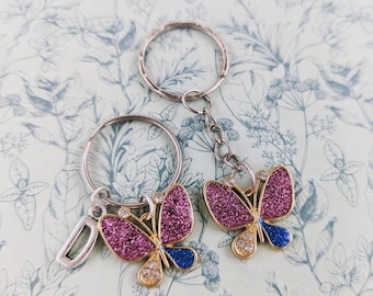 Butterfly Keychain, glitter butterfly Keyring, butterfly gift, butterfly themed, personalised keyring gift, butterfly bag charm, friend gift