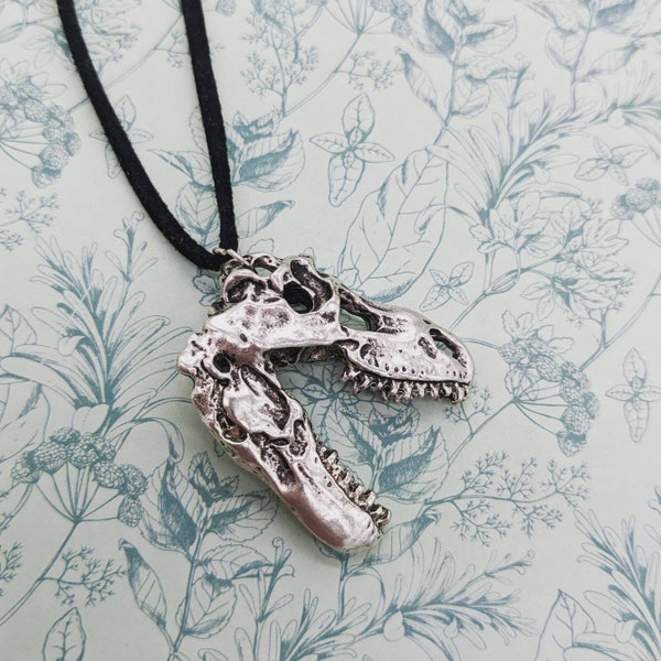 Collier de tyrannosaure, collier de dinosaure, bijoux de dinosaure, cadeaux d'amant de dinosaure, collier de t-rex, collier de crâne, bijoux de Dino, cadeaux de bff