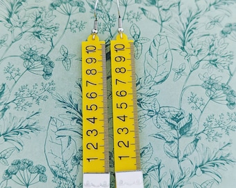 Ruler earrings, tape measure earrings, seamstress gifts, seamstress inspired, sewing inspired, sewing earrings, kitsch earrings, kitsch gift