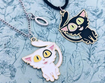 Gruselige Katze Halskette, Halloween Katze Anhänger, schwarze und weiße Katze Schmuck, Katze Mutter Geschenke, Katze Halskette Geschenk, Tier inspirierte Geschenke,