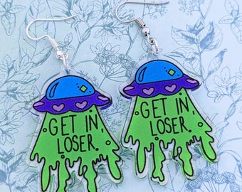 Pendientes extraterrestres, joyas extraterrestres, regalos para amantes de los extraterrestres, pendientes OVNI, joyas OVNI, creyentes extraterrestres, pendientes góticos, pendientes de declaración