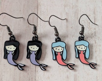 Mermaid earrings, cartoon earrings, mermaid gifts, mermaid jewellery, gifts for her, cartoon jewellery, fandom earrings, fun earrings,