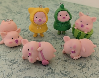 ポリマークレイの豚のキーホルダー：ピンクの豚好きへのギフト