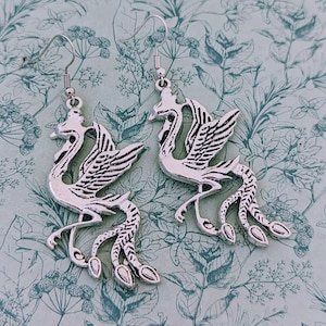 Boucles d&#39;oreilles phénix, bijoux phénix, cadeaux pour amoureux des phénix, bijoux phénix, boucles d&#39;oreilles animaux, boucles d&#39;oreilles fantaisie, cadeaux pour amoureux des oiseaux, boucle d&#39;oreille oiseau
