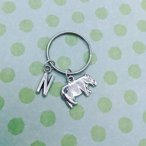 Hippo keyring, hippo lover gifts, hippo accessory, animal keychain, animal gifts, bag charm, initial keychain, sister gifts, bff gifts,