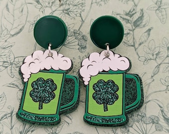 Beer earrings, st Patrick's day, st Patrick's day gifts, beer jewelry, Irish inspired, Irish themed, Irish beer gifts, beer gift, beer lover