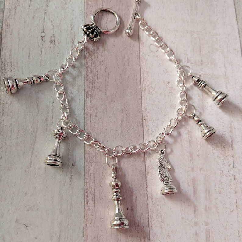 Chess bracelet, charm bracelet, handmade bracelet, geek jewelry, gifts for her, sport bracelet, chess player gifts, chess gift, novelty gift image 2