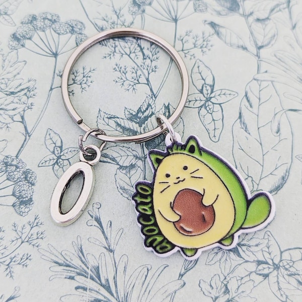 Avacado keychain, avacado bag accessories, avacado lover gifts, cat lover gifts, kawaii keychain, cute cat gifts, foodie lover gifts,