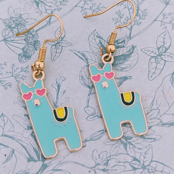 Blue alpaca earrings, alpaca jewellery, gifts for alpaca lovers, llama earrings, llama accessories, llama inspired gifts, cute animals